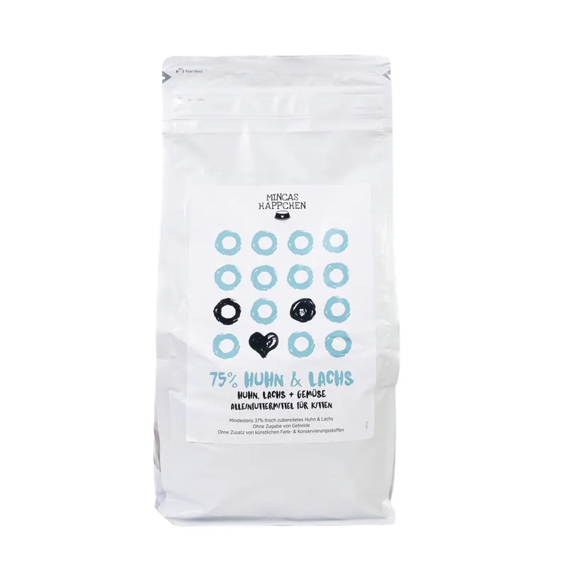 Sparpaket 2 x 2 kg Mincas Häppchen 75 % Huhn & Lachs Kitten Grainfree Katzen Trockenfutter Neue Ware
